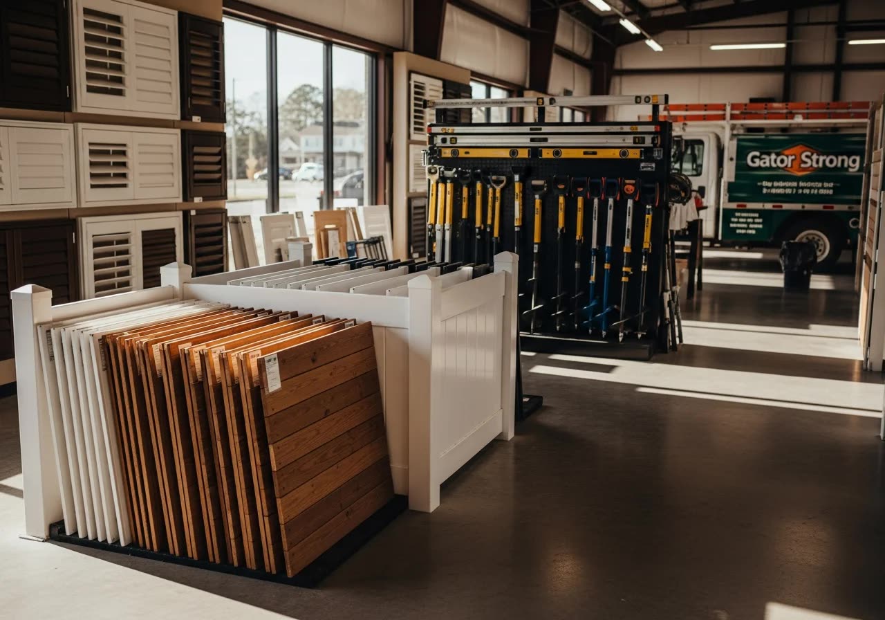 The Gator Strong showroom with shutter and fence samples
