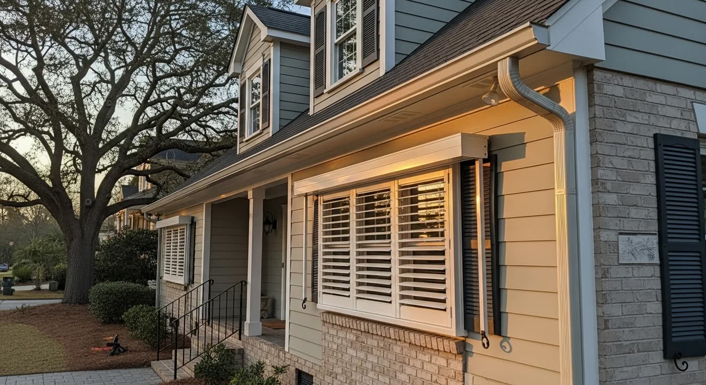 Hurricane shutters on a coastal home